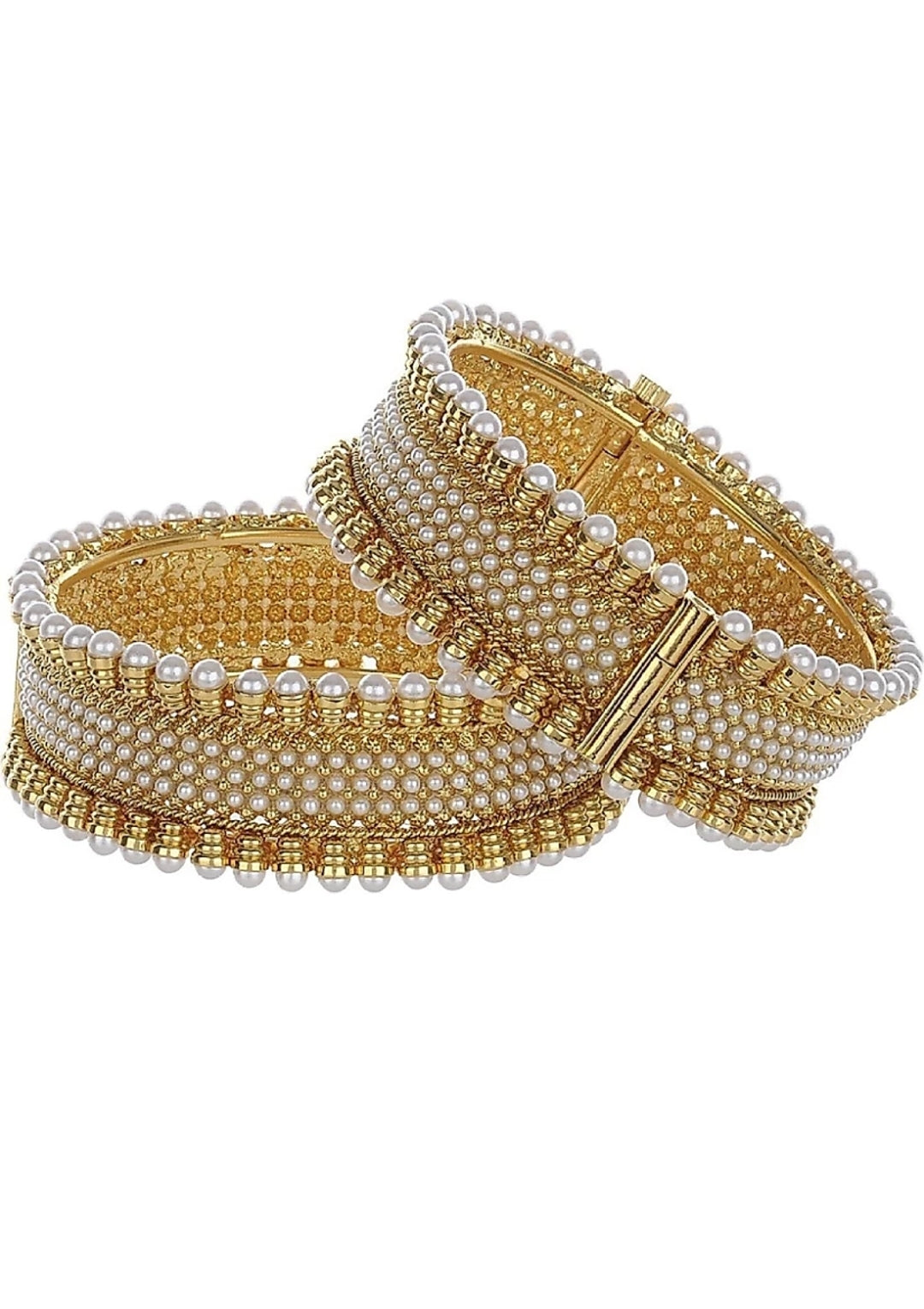 Gold-Plated Pearl Bangles Set With Screws