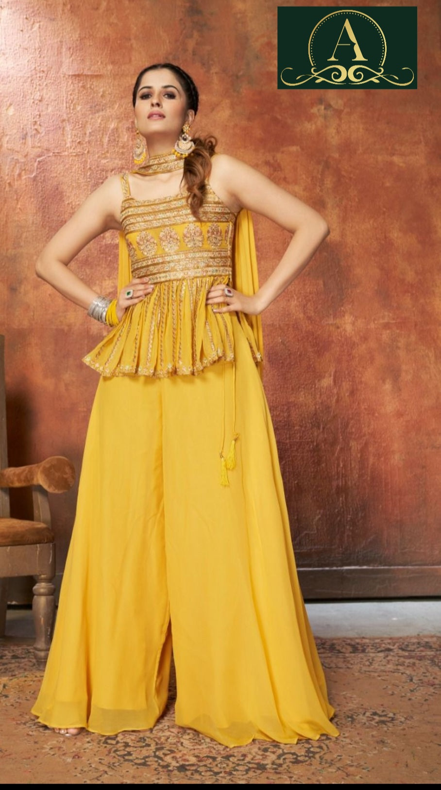 Designer Sharara Suit (Yellow)