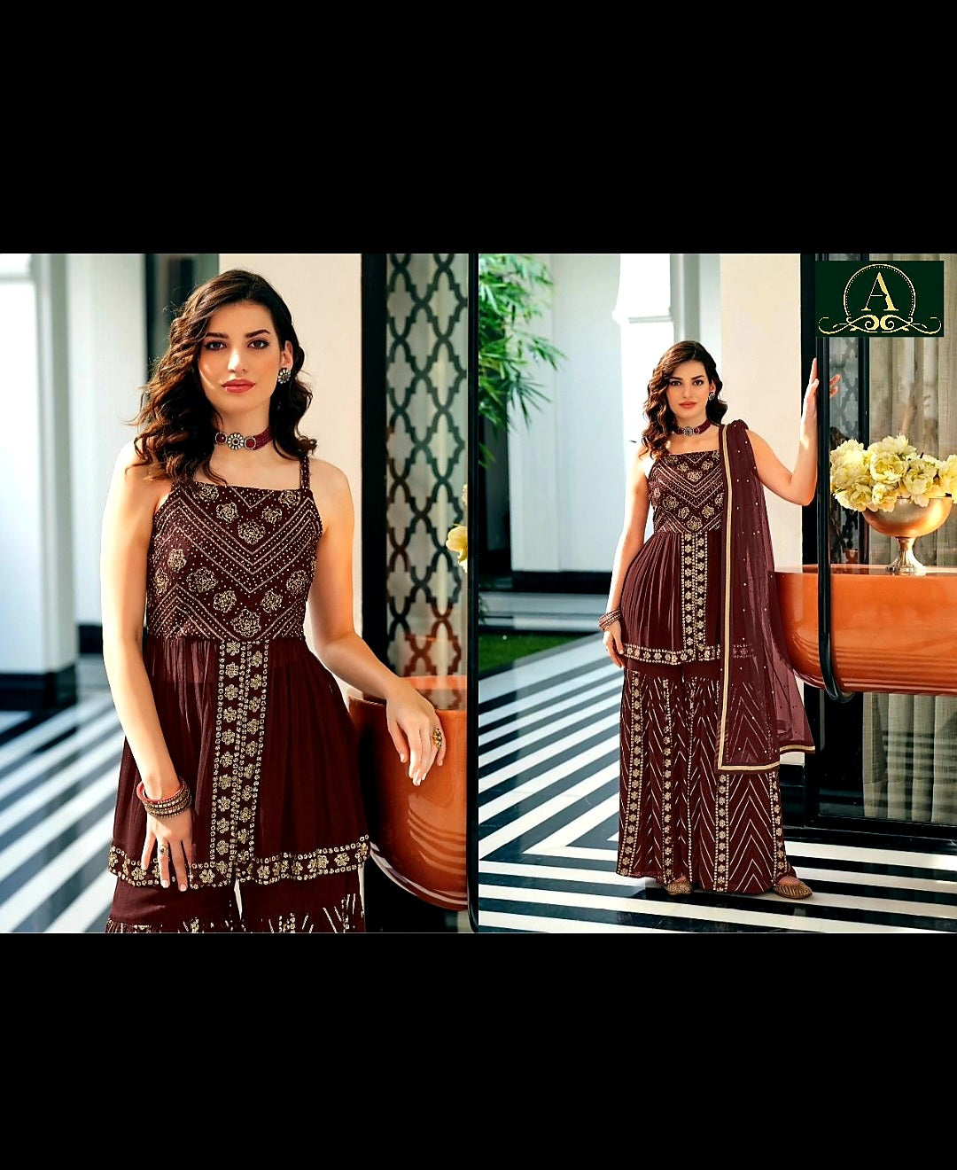 Designer Piece Sharara/Gharara Suit (Wine)