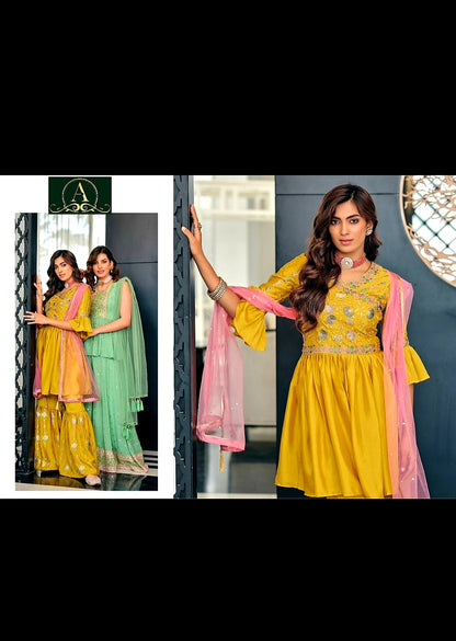 Designer Piece Sharara/Gharara Suit (Yellow)