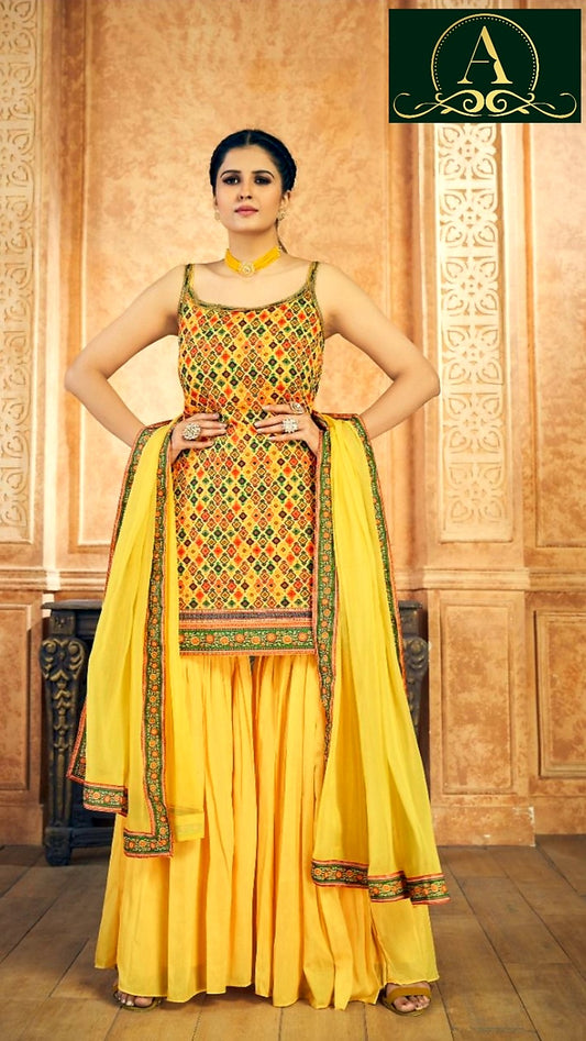 Party Wear Sharara Suit (Yellow) Ready Size 40