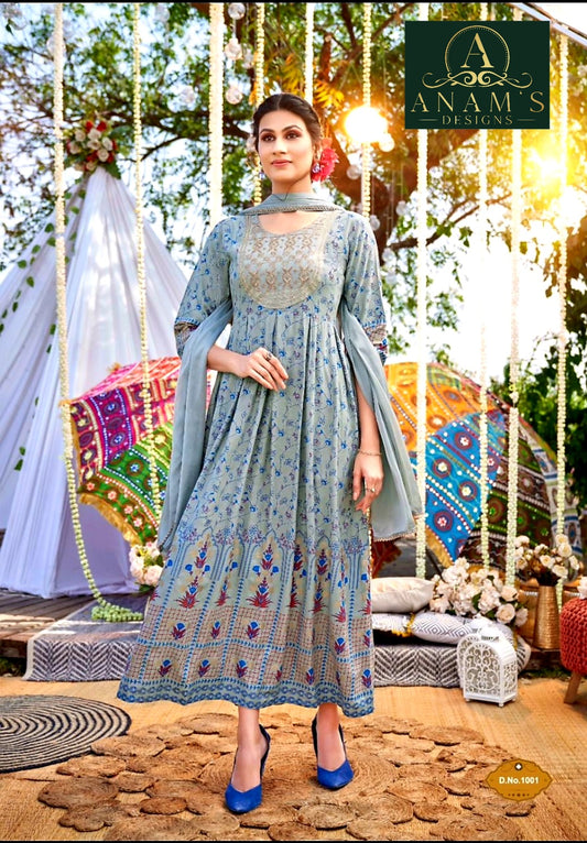 High Quality Fancy Gown & Dupatta Set (Gray)