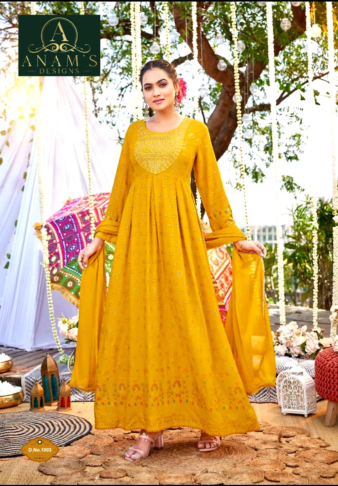 High Quality Fancy Gown With Dupatta (Yellow)