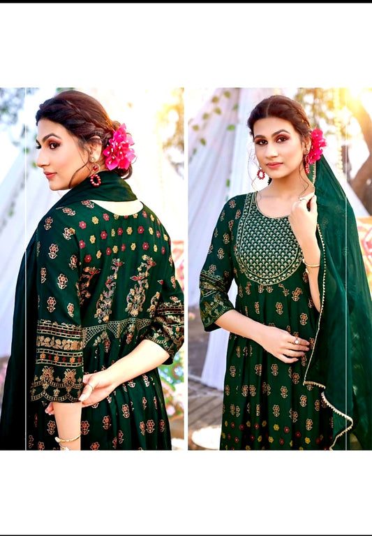 High Quality Fancy Gown & Dupatta (Green)