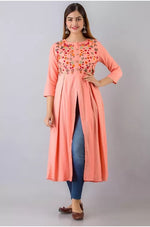 Frontslit Embroidered Kurta (Pink)