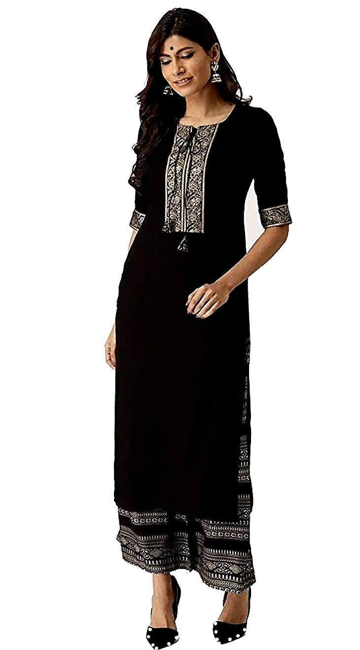 Beautiful Black Straight Kurti With Pants