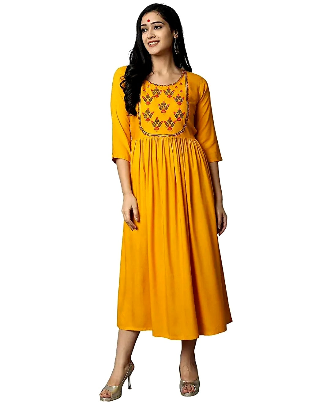 Stylish Embroidered Kurta (Yellow)