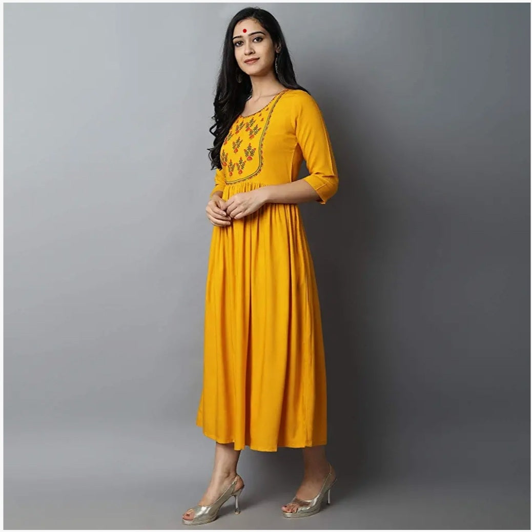 Stylish Embroidered Kurta (Yellow)