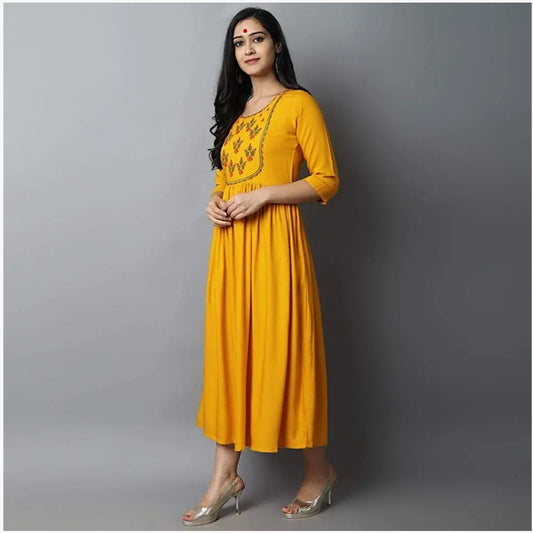 Stylish Embroidered Kurta (Yellow)