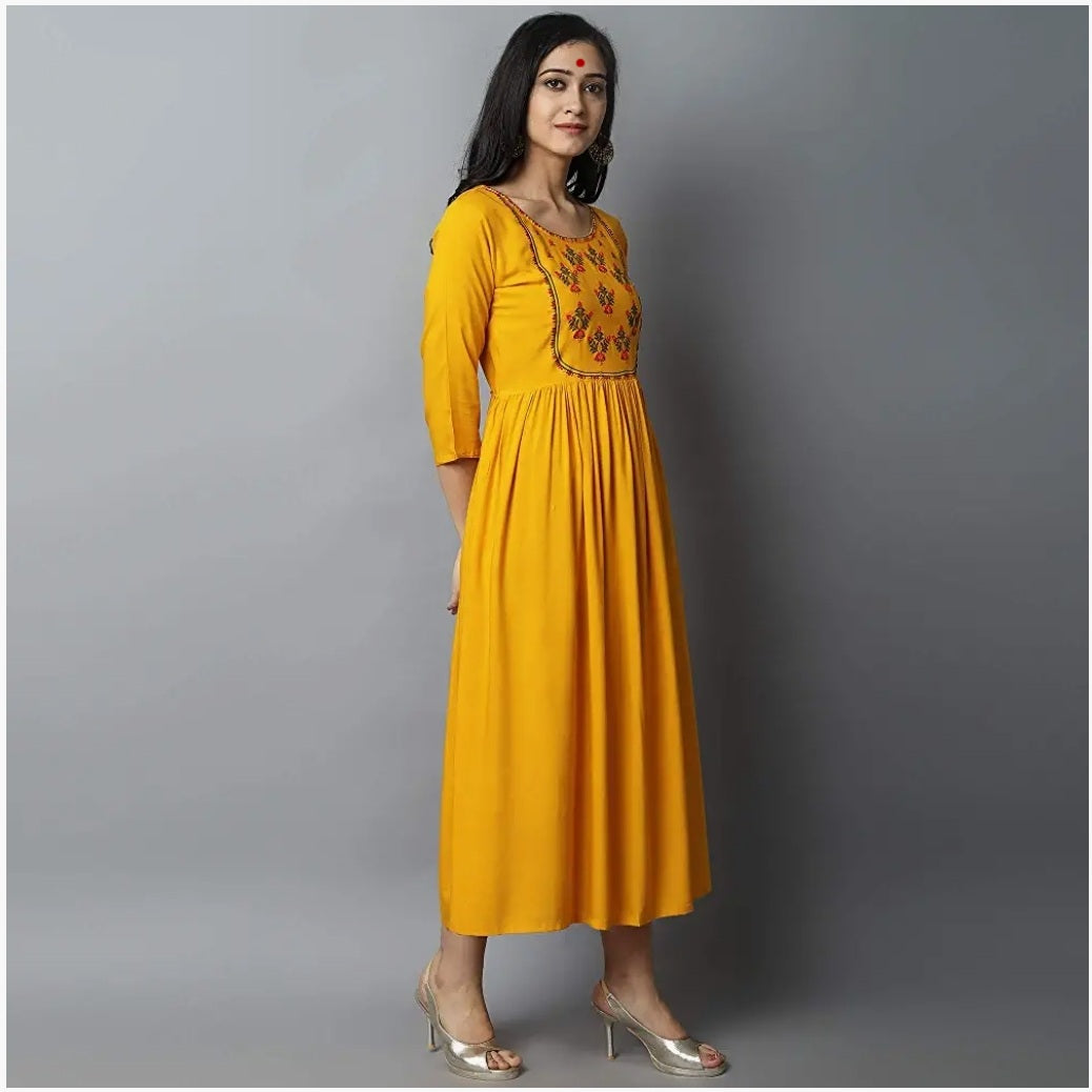 Stylish Embroidered Kurta (Yellow)