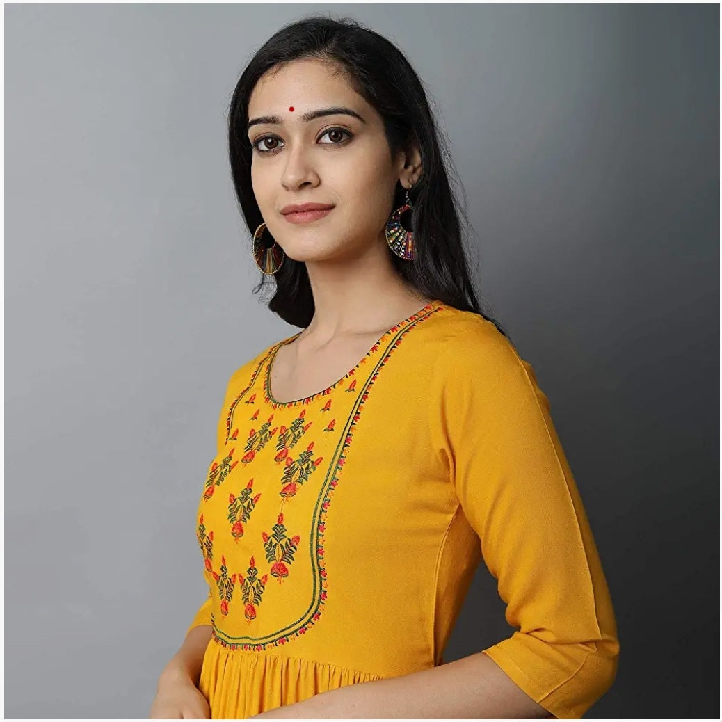 Stylish Embroidered Kurta (Yellow)