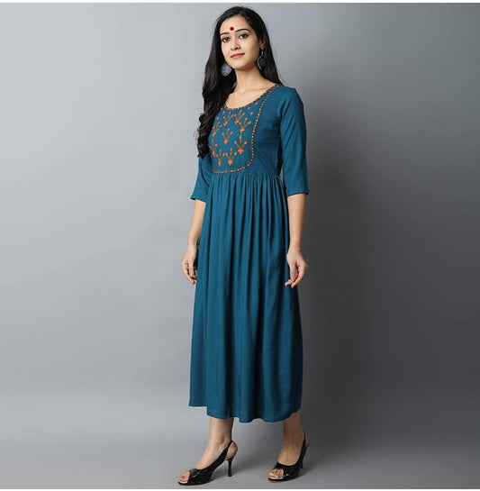 Stylish Embroidered Kurta (Teal Blue)