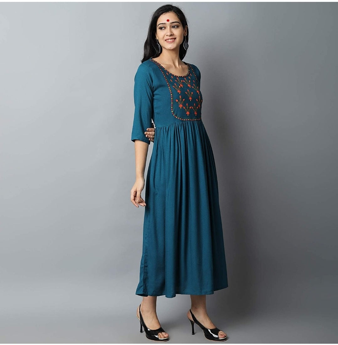 Stylish Embroidered Kurta (Teal Blue)