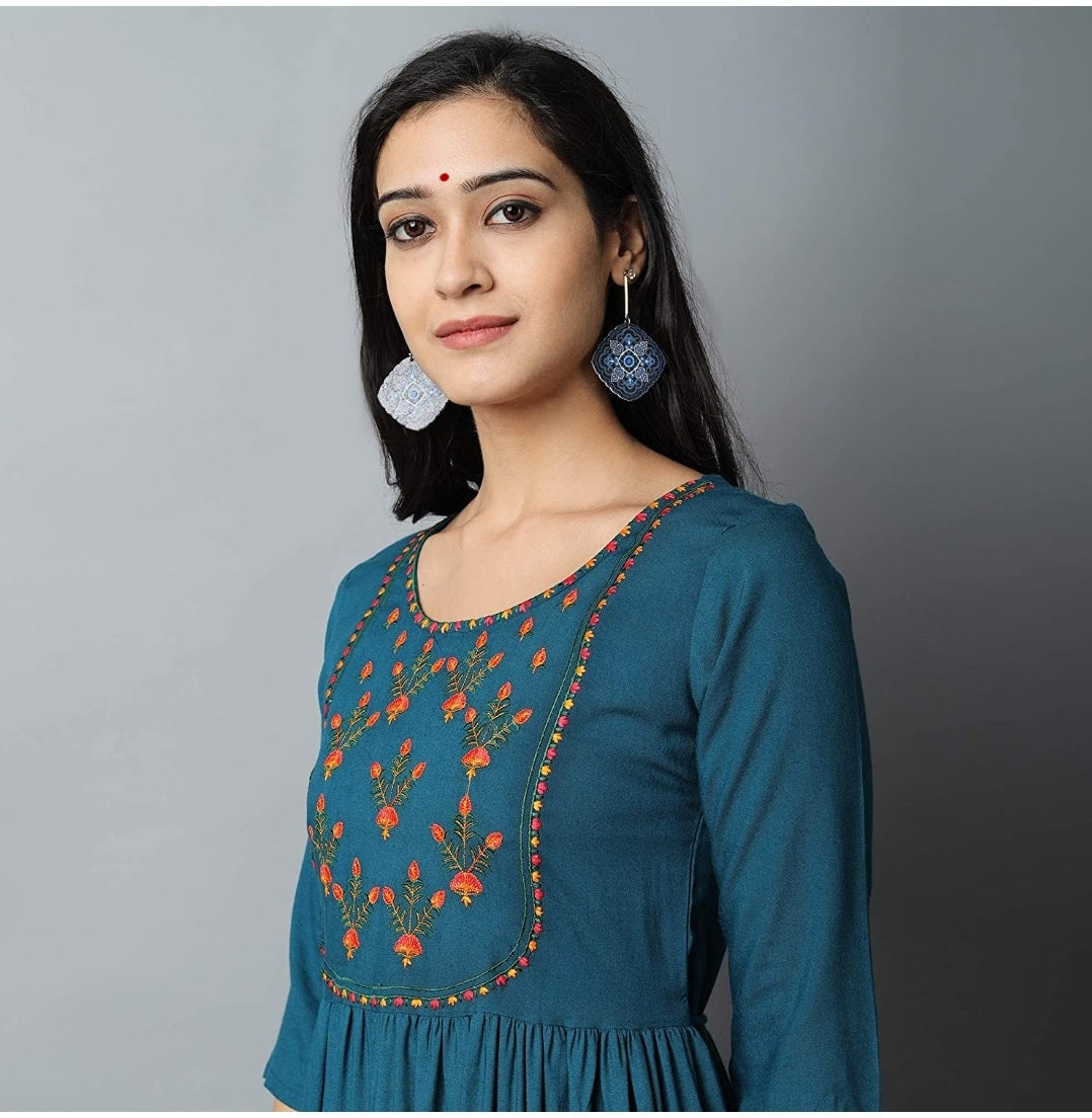 Stylish Embroidered Kurta (Teal Blue)