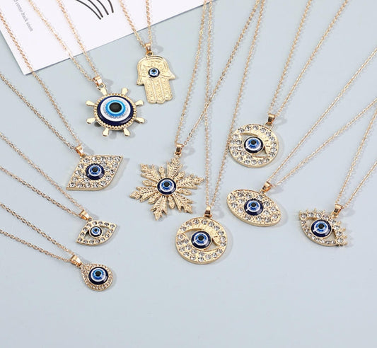 Bohemian Style 14K Gold Evil Eye Protection Pandant & Chain