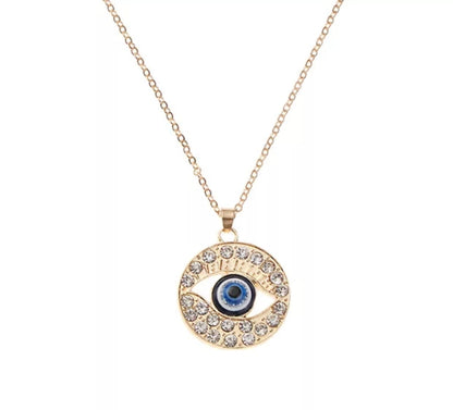 Bohemian Style 14K Gold Evil Eye Protection Pandant & Chain