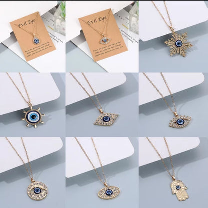 Bohemian Style 14K Gold Evil Eye Protection Pandant & Chain