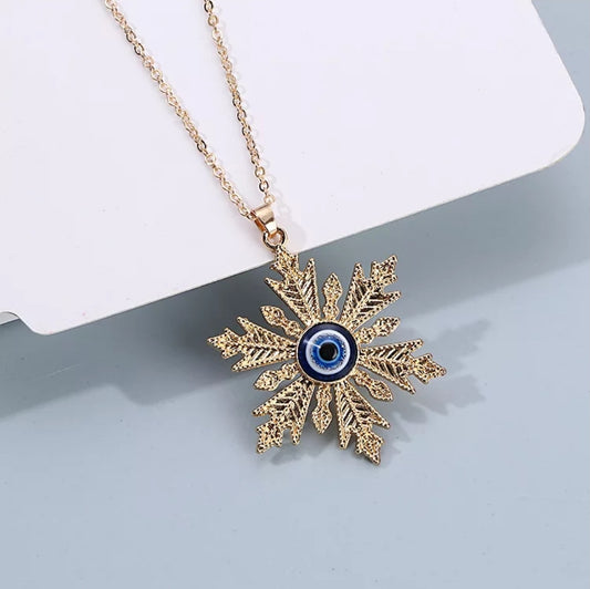 Bohemian Style 14K Gold Evil Eye Protection Pandant & Chain