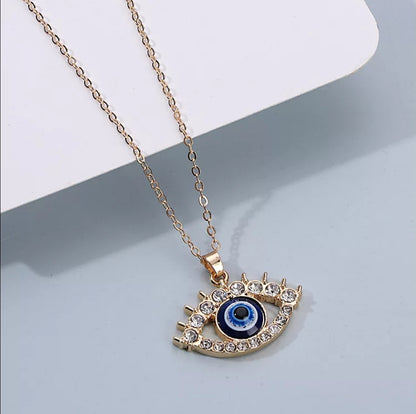 Bohemian Style 14K Gold Evil Eye Protection Pandant & Chain