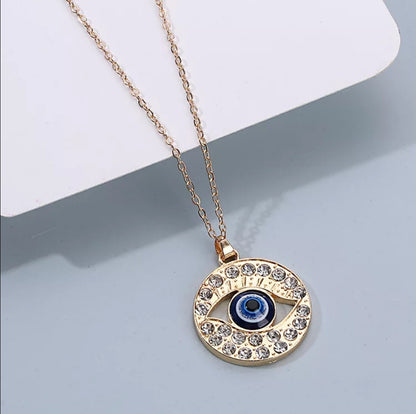 Bohemian Style 14K Gold Evil Eye Protection Pandant & Chain