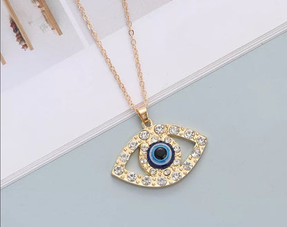 Bohemian Style 14K Gold Evil Eye Protection Pandant & Chain