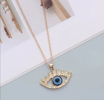 Bohemian Style 14K Gold Evil Eye Protection Pandant & Chain