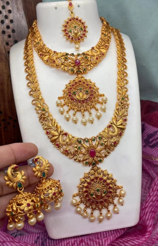 Traditional Navratan Gold-Plated Double Bridal Set