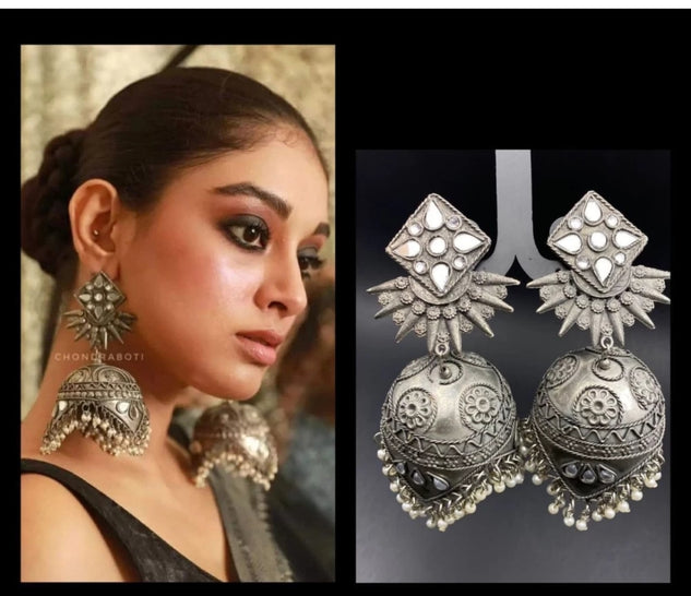 Afghani Silver Mandala Jhumki Set.