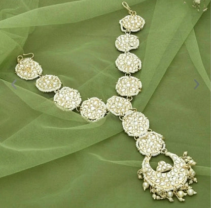 Trending Latest Designed Matha Patti Gold-Palted White