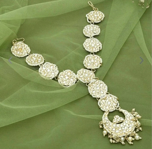 Trending Latest Designed Matha Patti Gold-Palted White