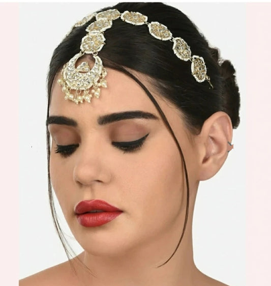 Trending Latest Designed Matha Patti Gold-Palted White