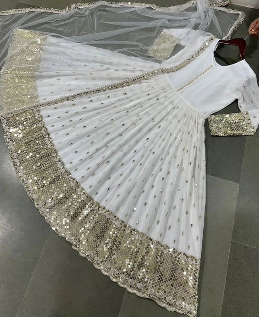 Designer Heavy Faux Georgette Gown & Dupatta Set image 3