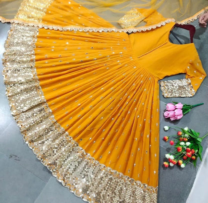Designer Heavy Faux Georgette Gown & Dupatta Set
