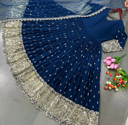 Designer Heavy Faux Georgette Gown & Dupatta Set
