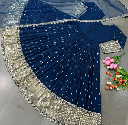 Designer Heavy Faux Georgette Gown & Dupatta Set