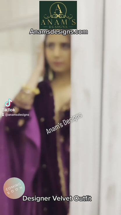 Sargun Mehta Inspired Velvet Palazzo Suit With Velvet Cutwork Dupatta