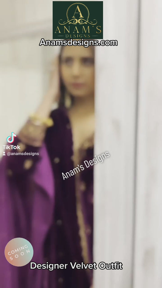 Sargun Mehta Inspired Velvet Palazzo Suit With Velvet Cutwork Dupatta