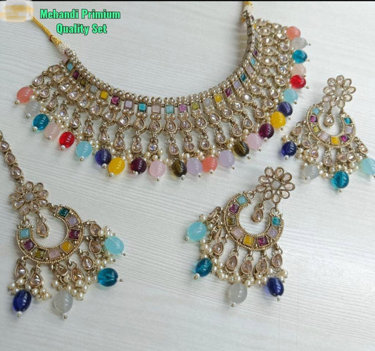 Stylish Mehandi Polished Choker Set With Supreme Quality